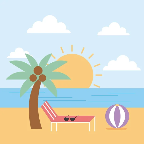 Пляжний морський м'яч пальми літній пейзаж — стоковий вектор