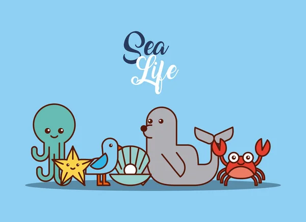 Morze życie płaskie rysowania — Wektor stockowy