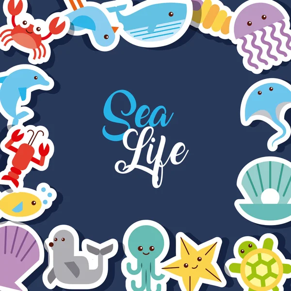 Sea life flat draw — Stock Vector