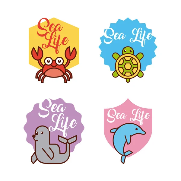 Sea life icons set flat draw — Stock Vector