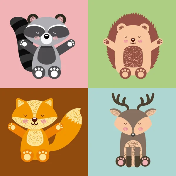Icone insieme simpatici animali — Vettoriale Stock