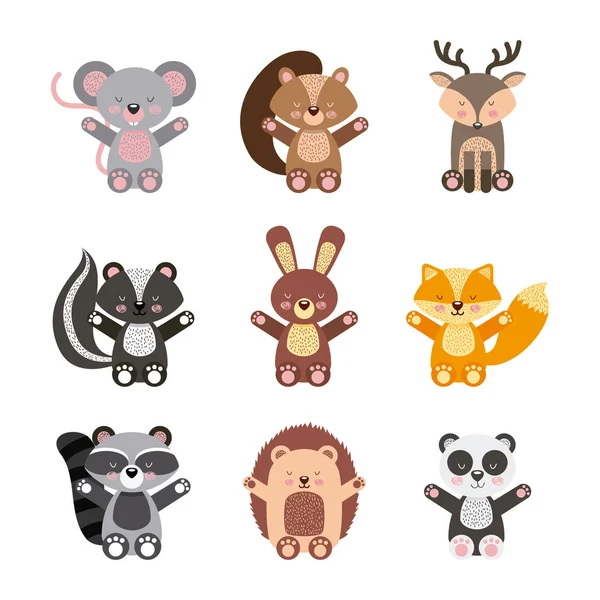 Icons set cute animals — Stock Vector