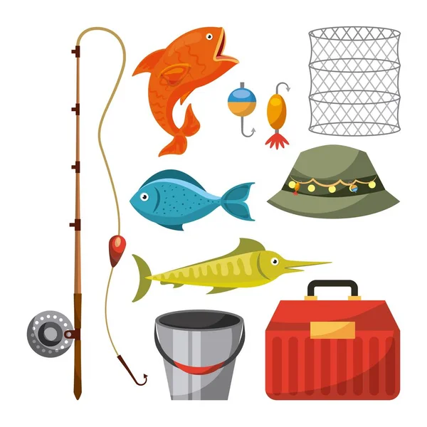 Objetos de pesca necesarios — Archivo Imágenes Vectoriales