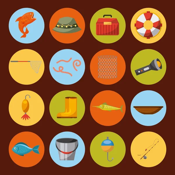 Icono conjunto de pesca disfrutar de ella — Vector de stock