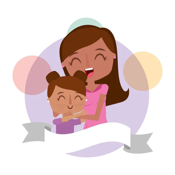 Cute mom hugging a her daughter happy — Stock Vector