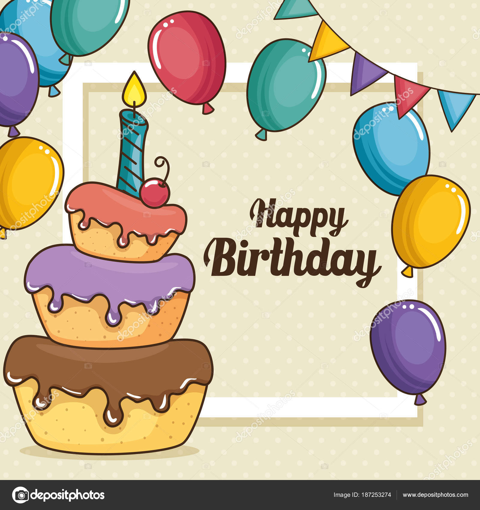 Happy birthday cake and balloons design — Stock Vector © yupiramos