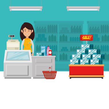 üniformalı kadın kasiyer ile supermaket mağaza sayaç Masası