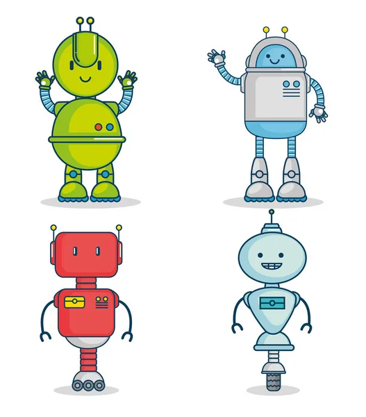 Conjunto de tecnologia de robôs de desenhos animados bonito —  Vetores de Stock