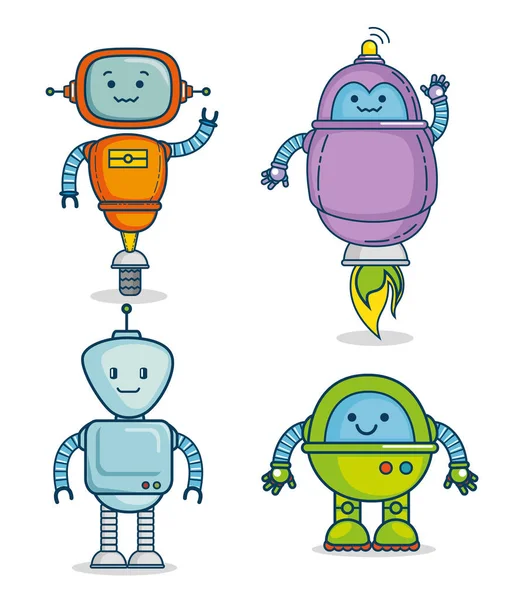 Ensemble de robots de dessin animé mignon technologie — Image vectorielle