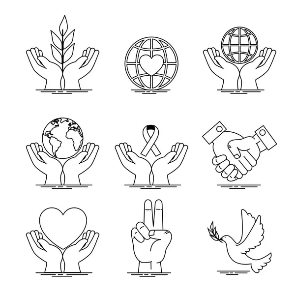 Béke és a szeretet ikonkészlet design — Stock Vector