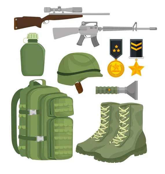 Ícones de equipamento de guerra soldado —  Vetores de Stock