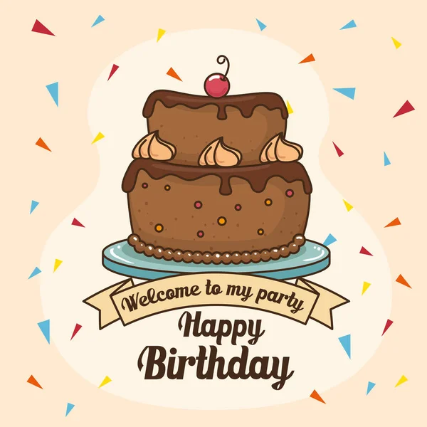 Happy birthday cake design — Stock Vector