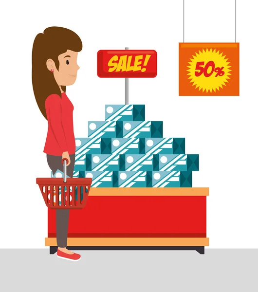 People shopping at the supermarket with offer — Stock Vector