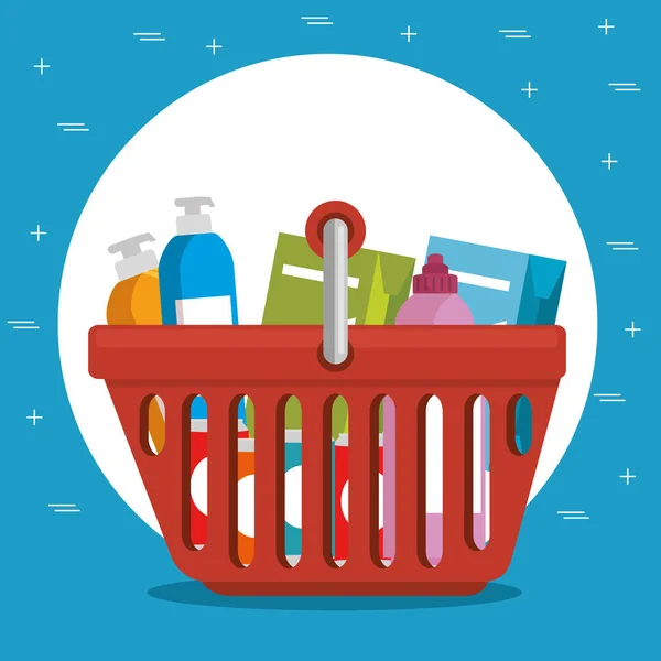 Supermarket shopping basket cartoon — Stock Vector