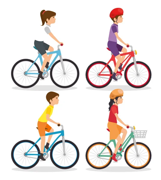 Bisiklete binen insanlar — Stok Vektör