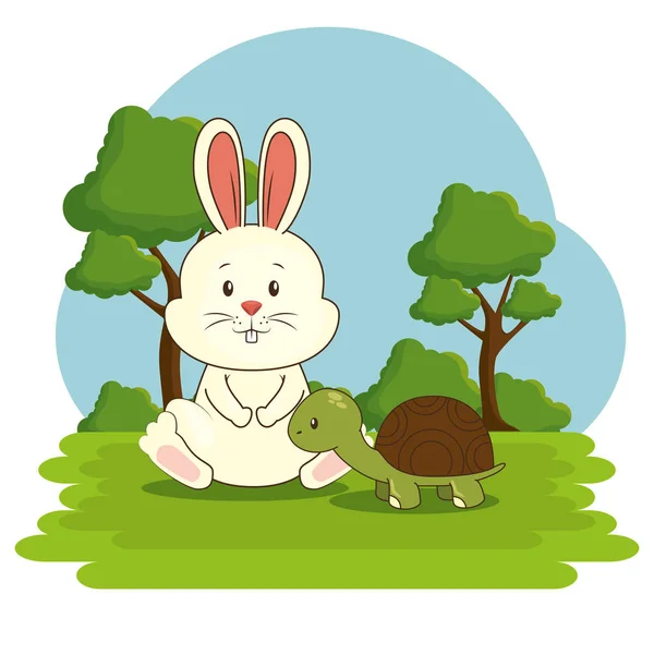 Ładny ładny królik żółw kreskówka — Wektor stockowy