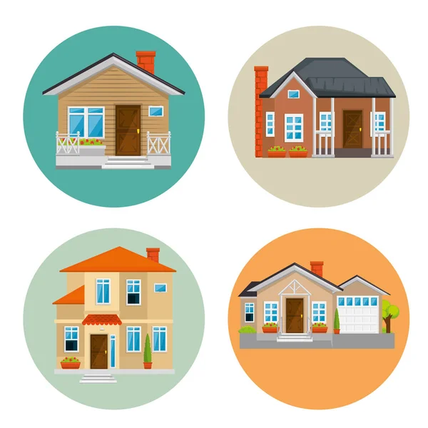 Set houses, buildings in flat style design — Stock Vector