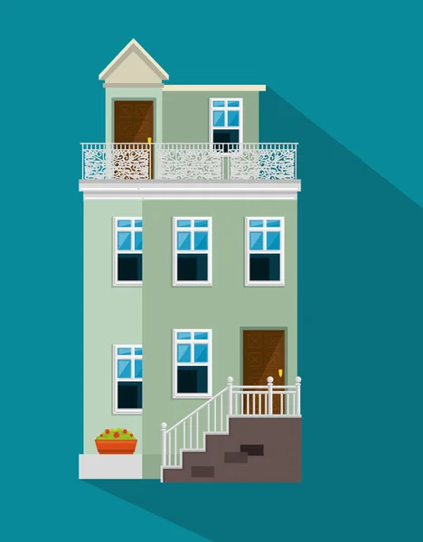 Colorida casa de campo plana casas residenciales — Vector de stock