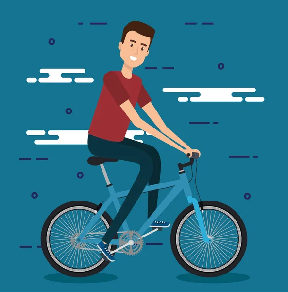 Молодой человек с велосипедом — стоковый вектор