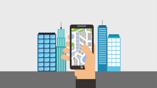 Ruční mobilní gps navigace ve městě — Stock video