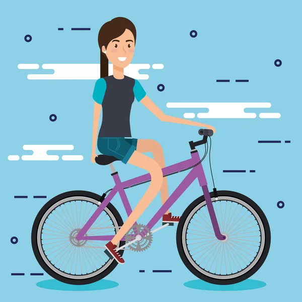 Bisikletli genç kadın — Stok Vektör