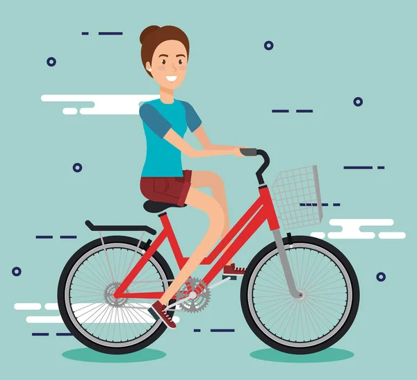 自転車を持つ若い女性 — ストックベクタ