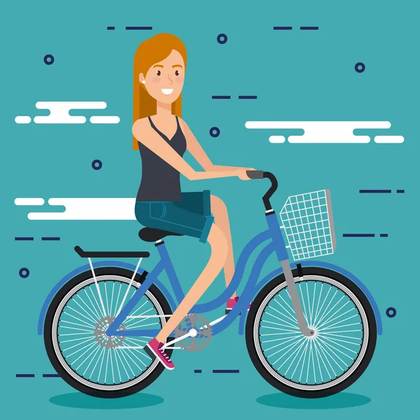 Jeune femme avec vélo — Image vectorielle