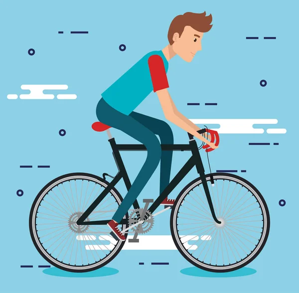 Young man with bicycle — Stock Vector