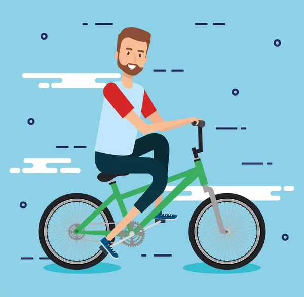 Jeune homme avec vélo — Image vectorielle