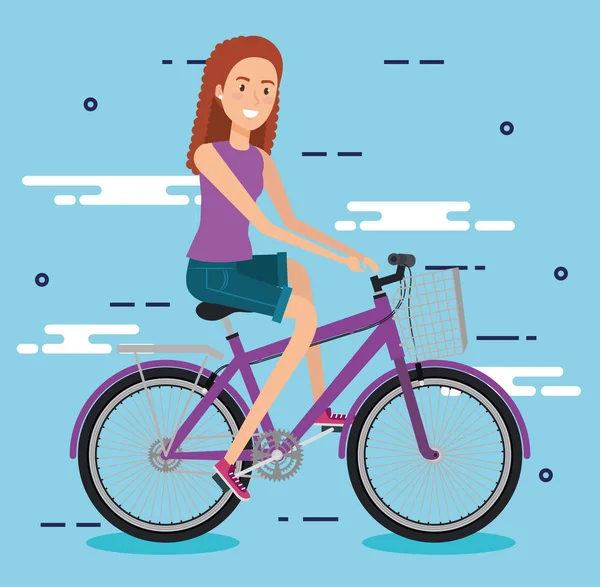 Jeune femme avec vélo — Image vectorielle