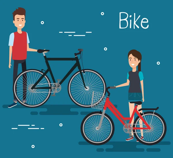 Jóvenes con bicicleta — Vector de stock