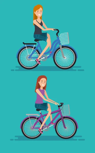 Jonge vrouwen met fiets — Stockvector