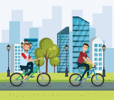 Bisiklet park ile genç erkek