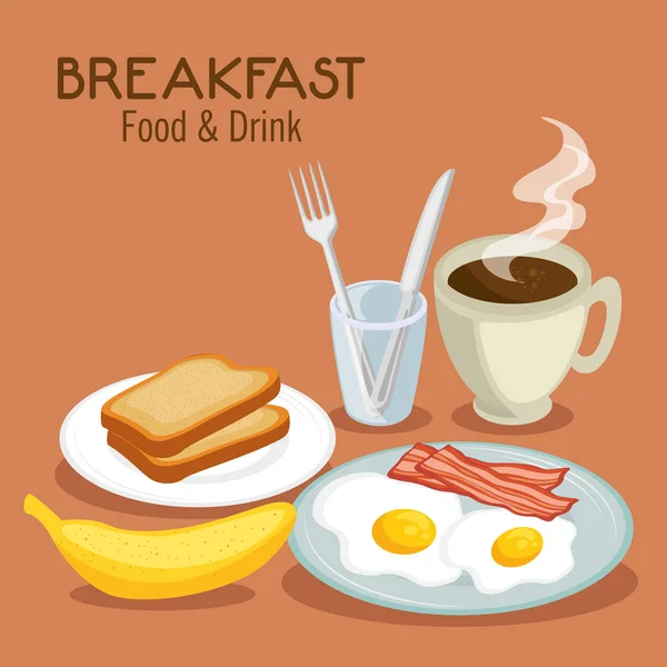 Concetto di prima colazione con cibi e bevande — Vettoriale Stock