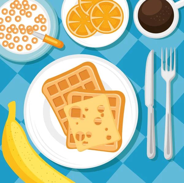 Concept de petit déjeuner avec nourriture et boissons — Image vectorielle