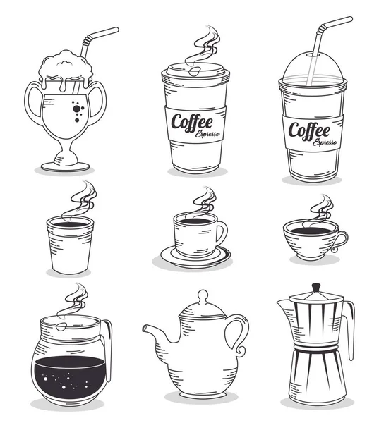 Set caffè disegnato a mano — Vettoriale Stock