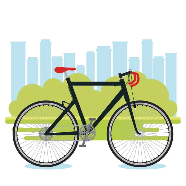 Veicolo per biciclette con sfondo paesaggio urbano — Vettoriale Stock