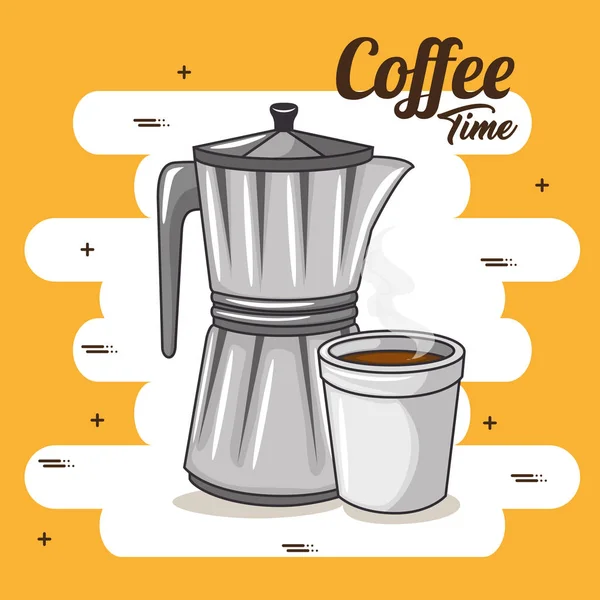 Cafetera y taza de café de diseño — Vector de stock