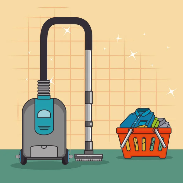 洗衣篮和清洁吸尘器图标 — 图库矢量图片