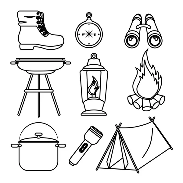 Camping outdoor adventure icon set — Stock Vector