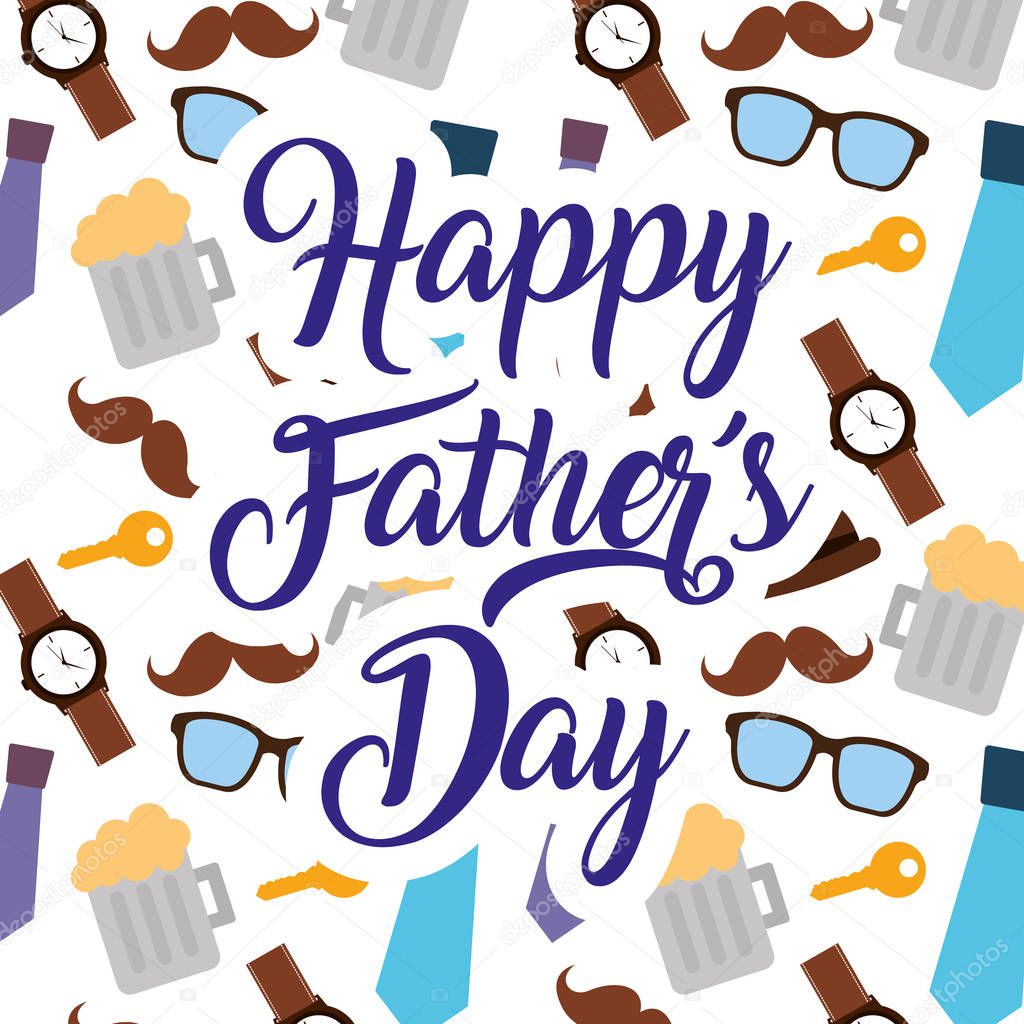 happy fathers day pattern decoration mustache glasses bow tie necktie key watch beer hat
