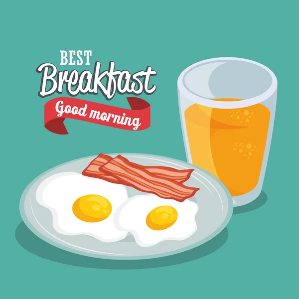 Πρωινό έννοια με τρόφιμα και ποτά — Διανυσματικό Αρχείο
