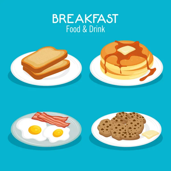 Πρωινό έννοια με τρόφιμα και ποτά — Διανυσματικό Αρχείο