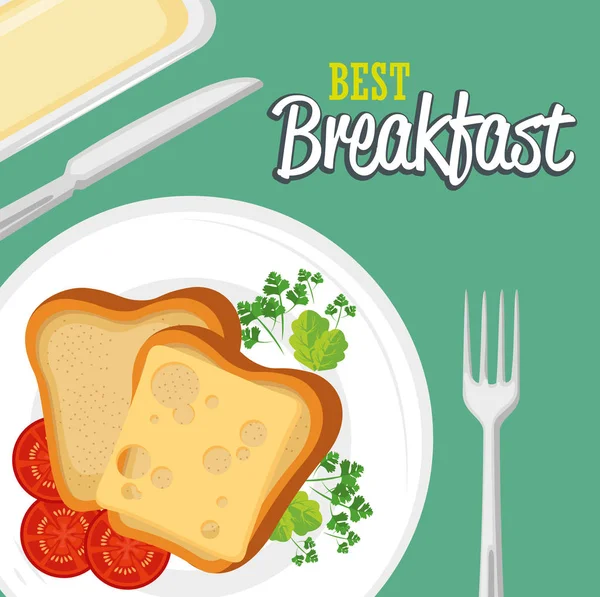 Concept de petit déjeuner avec nourriture et boissons — Image vectorielle