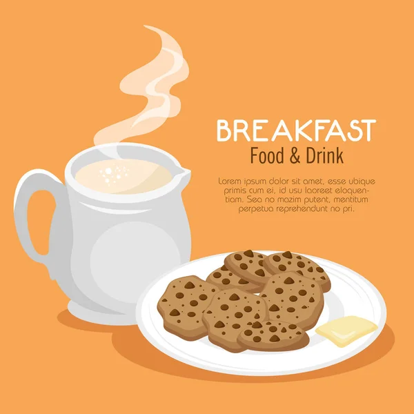 Konsep sarapan dengan makanan dan minuman - Stok Vektor