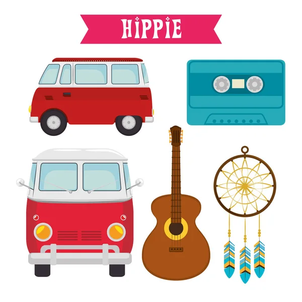 Colorful hippie icons — Stock Vector