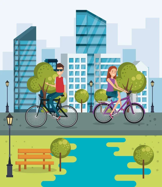 Jugendliche mit Fahrrad im Park — Stockvektor