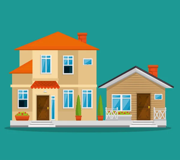 Coloré chalet appartement maisons résidentielles — Image vectorielle