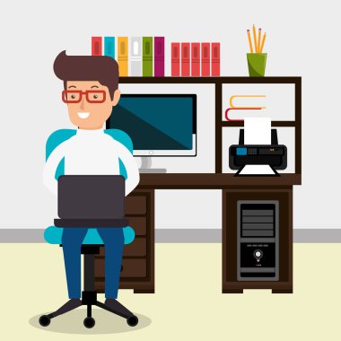 Ofiste çalışan bir işadamı.