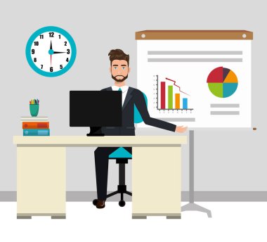 Ofiste çalışan bir işadamı.